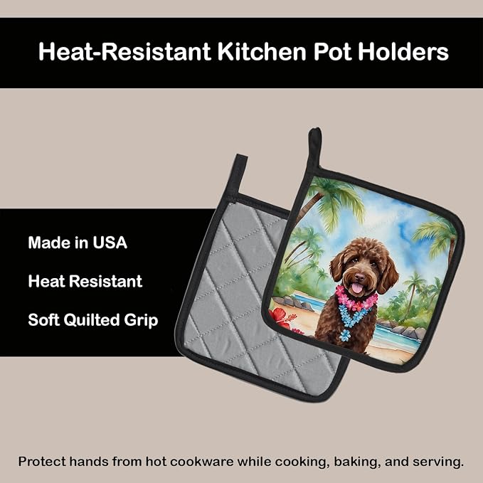 Caroline's Treasures Labradoodle Luau Pair of Pot Holders Kitchen Heat Resistant Pot Holders Sets Oven Hot Pads for Cooking Baking BBQ, 7 1/2 x 7 1/2