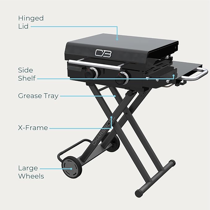 Charbroil 22" Performance Series Folding Cart 2-Burner Portable Propane Gas Griddle, Black - 463711223