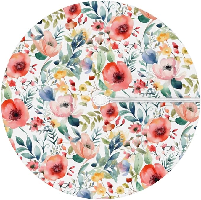 Spring Flower Outdoor Round Fitted Tablecloth with Umbrella Hole and Zipper, 36"-44" Elastic Patio Table Cloth Oil-Proof Waterproof Patio Table Cover for Picnic Party Camping