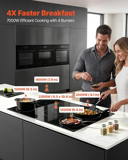 VEVOR Electric Cooktop 30inch 5 Burners Stove Top 8900W 220V No Plug, Ceramic Built-in Radiant Electric Stove, with 9 Power Levels, Timer, Child Lock, Over-Heat Guard, Touch Control