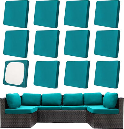 12Pcs Patio Cushion Covers, Outdoor Stretch Cushion Covers, Washable | Stretch Fit, Replacement, Washable and Reusable Furniture Protectors, Fits most patio furniture cushion covers, Cover Only