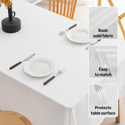 Amazon Basics Thin Rectangle Tablecloths, Water-Resistant Textured Fabric, Wrinkle Resistant, Washable Decorative Table Cover for Dining, Parties, 60" x 104", White, Pack of 2
