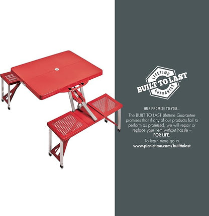Picnic TIME Portable Folding Picnic Table with Seats for 4, Collapsible Aluminum Table with Benches & Umbrella Hole, Lightweight Foldable Table for Camping, Travel, Backyard, Tailgating | with Umbrella Hole
