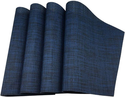 Wedge Placemats Set of 4 Vinyl Placemats for Round Tables Woven Non-Slip Heat-Resistant Easy to Clean Wipeable Washable Dinner Table Mats（Navy Blue）