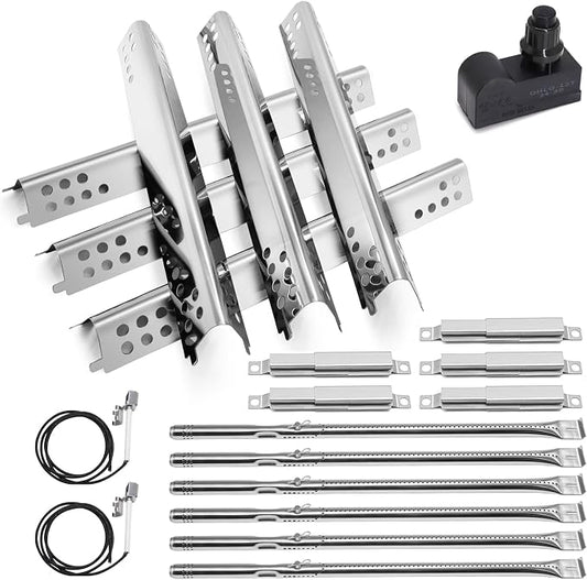 Criditpid Grill Replacement Parts for Charbroil Performance 6 Burner 463276517 463238218 463276617 463244819 463274419, Grill Heat Plates, Burner, Crossover Tube, Igniter & Spark Generator Kit.