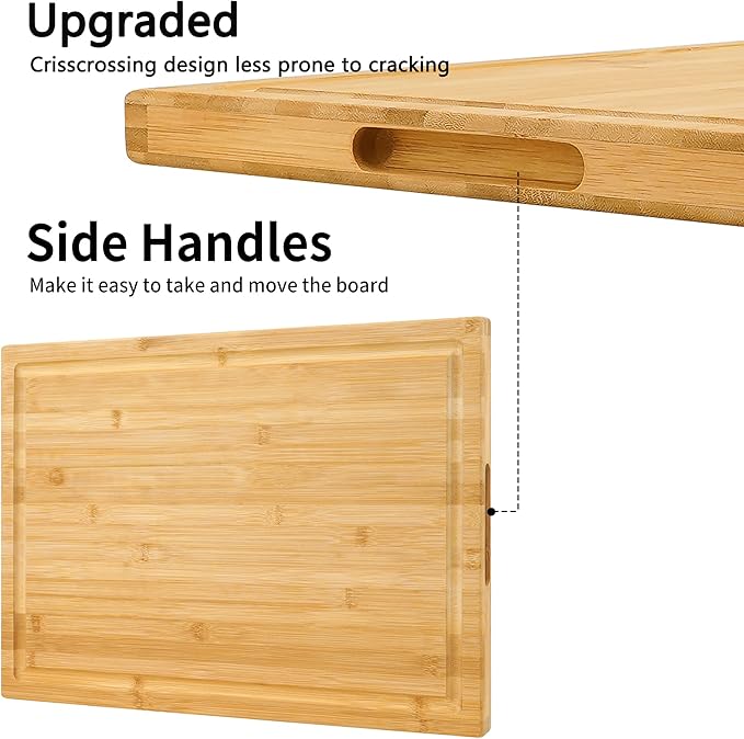 Utoplike Extra Large XXXL Bamboo Cutting Board 24 x16 Inch, Largest Wooden Butcher Block for Turkey, Meat, Vegetables, BBQ, Over the Sink Chopping Board with Handle and Juice Groove, Thickness 1.25"