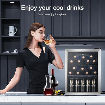 Antarctic Star 68 Can Beverage Refrigerator,Mini Fridge with with Stainless Steel Glass Door, Digital Temperature Display,Electronic Temperature Control, 1.7Cu.ft Silver