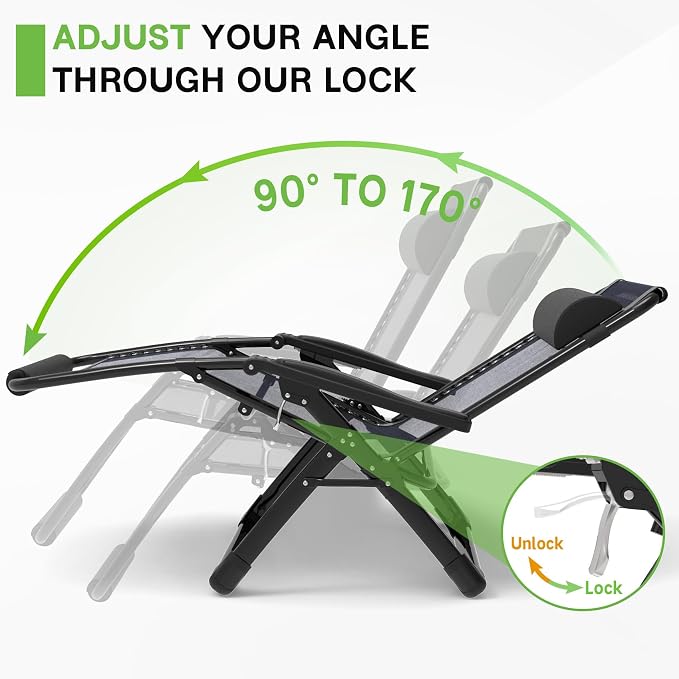 ZENPETIO 29In XL Zero Gravity Chair, 440LBS with Cushion | Anti Gravity Recliner Lounge Chair with Aluminum Alloy Lock & Footrest, 90-170° Adjustable, for Lawn Patio Indoor Outdoor