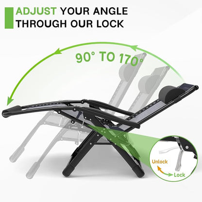 ZENPETIO 29In XL Zero Gravity Chair, 440LBS with Cushion | Anti Gravity Recliner Lounge Chair with Aluminum Alloy Lock & Footrest, 90-170° Adjustable, for Lawn Patio Indoor Outdoor