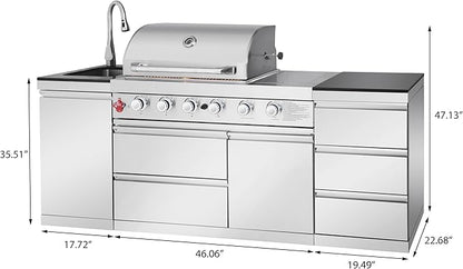 BBQ Outdoor Kitchen Island Grill Barbecue Modular Patio Kitchens Kits with Electric Rotisserie, Sink, fridge, and Burner for More than 10 People