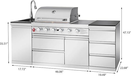 BBQ Outdoor Kitchen Island Grill Barbecue Modular Patio Kitchens Kits with Electric Rotisserie, Sink, fridge, and Burner for More than 10 People