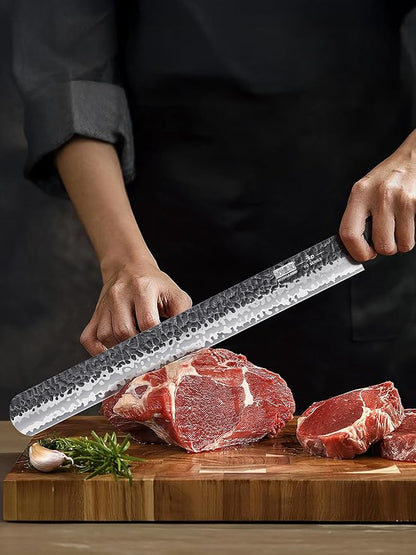HOSHANHO 12 Inch Brisket Slicing Knife, Japanese Carving Knife for Meat Cutting and BBQ, Hand Forged Razor Sharp Slicing Knives with Ergonomic Octagonal Handle