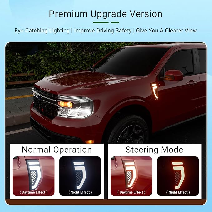 xipoqix 2PCS LED Side Marker Light Compatible with 2022-2024 Ford Maverick 2025 XLT Water Resistant Side Lamps Exterior Decorative Lights Replacement for 2022-2024 Ford Maverick Accessories