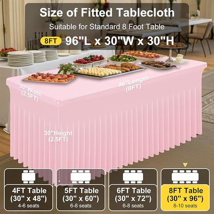 Smiry 2 Pack Spandex Elastic Fitted Table Cloth Skirt for 8FT Table | Stretch Washable Table Cloth, Banquet Table Cover for Wedding, Party, Indoor & Trade Shows, (Pink, 96Lx30Wx30H)