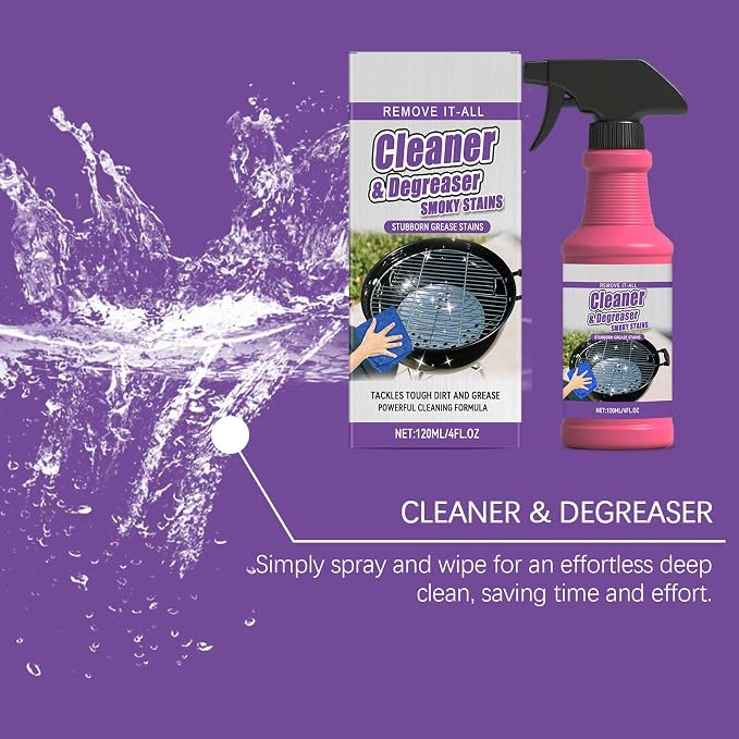 Fast Acting Heavy Duty Grill Degreaser Spray, Remove It-All Grill Cleaner & Degreaser Spray, Removes Carbon Deposits, Food Residue & Smoky Stains, 4 Fl Oz, Spray Bottle