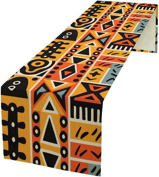 Vintage African Geometric Tribal Table Runner Colorful Abstract Africa Traditional Mud Cloth Pattern Seasonal Summer Holiday Dinner Runner for Farmhouse Dinner Table Party Decor 13x108in