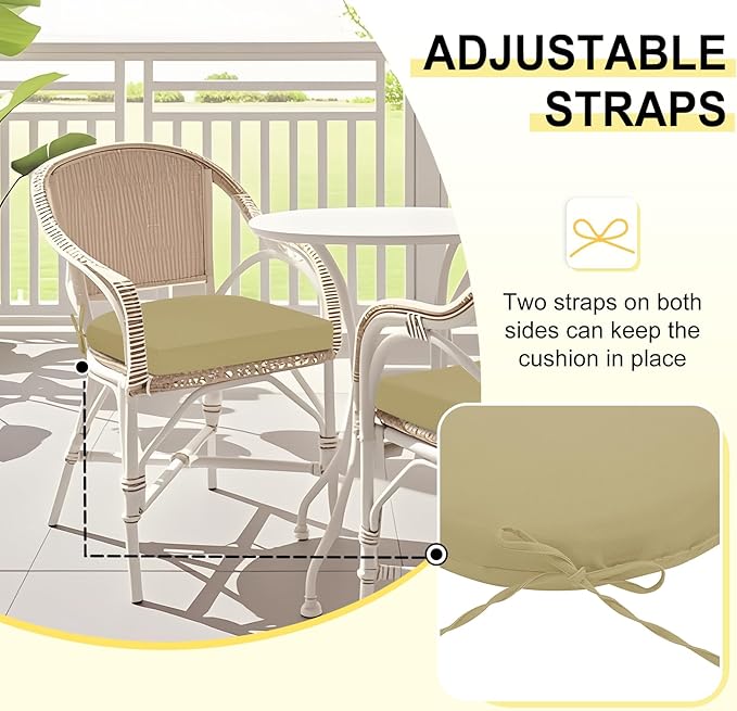 downluxe Outdoor Chair Cushions Set of 4 for Patio Furniture, Water-Resistant Patio Chair Cushions with Ties, High Density Foam Outdoor Seat Cushion, 17" X 16" X 2", Khaki