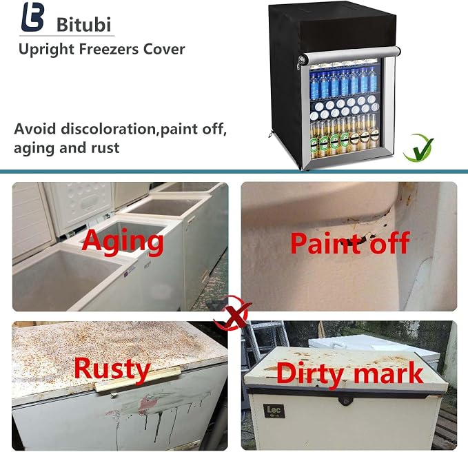 Bitubi Beverage Refrigerator Cooler Cover,Outdoor Fridge Cover – Waterproof, Dustproof, Sun-Proof, 21" W x 22" D x 31" H. Suitable for most Beer or Wine Mini Fridge/Drink Fridge (Black)