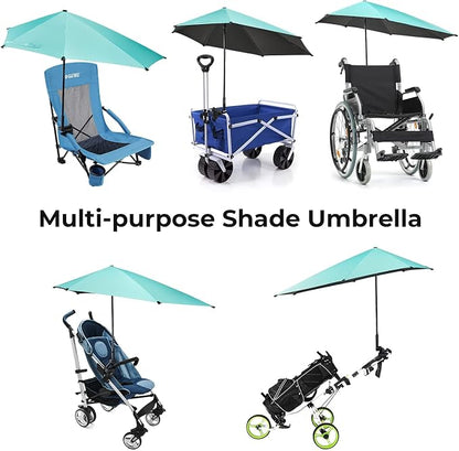 G4Free Beach Chair Umbrella with Universal Clamp UPF 50+ Golf Cart Umbrella | 46"x44" Large Canopy Sun Umbrella UV Protection, Adjustable Clamp for Beach Chair/Wheelchair/Stroller, 360° Flex Shaft, 7 Rib