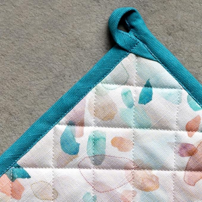 Maison d' Hermine Pot Holders 100% Cotton Heat Resistant Potholders 8" x 8" Hot Pads with Loop BBQ Cooking Baking Hotel Farmhouse Kitchen Handling Hot Pans Spring Summer (Pack of 1, Summer Picnic)