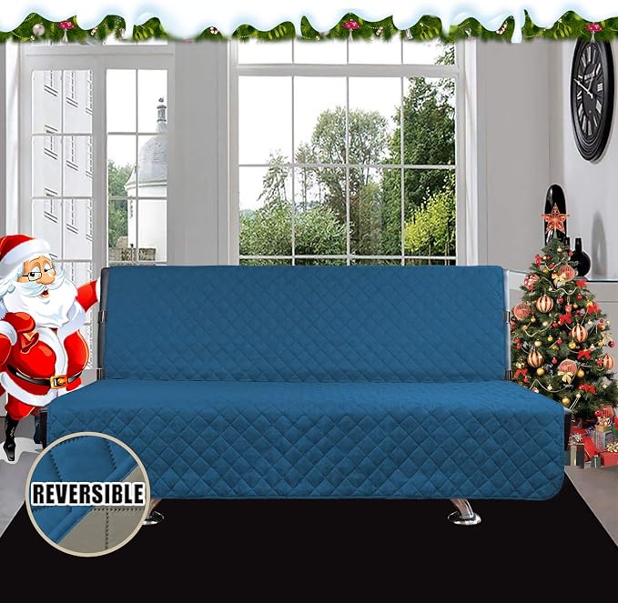 Easy-Going Reversible Couch Cover, Large Futon Sofa, Peacockblue/Beige | Machine Washable Slipcover For Dogs, Water Resistant Furniture Mat For Living Room, Non-Slip Sofa Cover, Pet Friendly