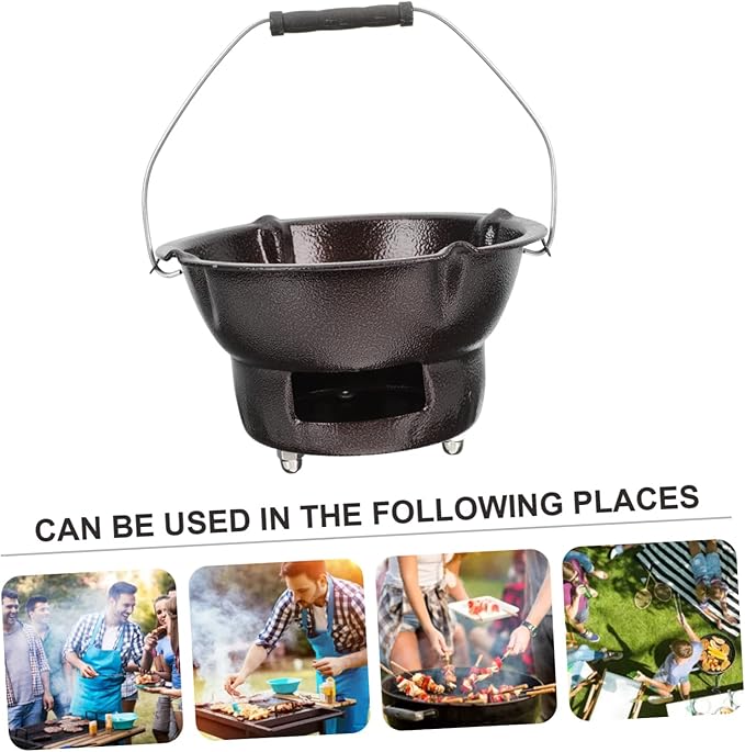 MERRYHAPY Cast Iron Charcoal Furnace 7.87 Inch Portable Barbecue Stove Multifunctional Outdoor Heating and Tea Cooking Iron Stove for Camping Fishing