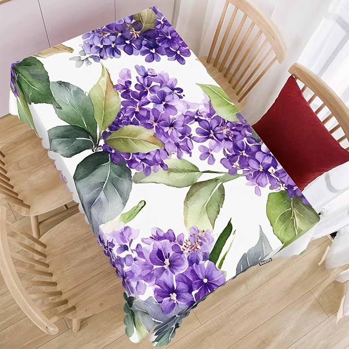 Violet Tablecloth for Rectangle Tables, 52"X70", Watercolor Violet Flowers, Purple, Picnic Table Cover, Indoor/Outdoor, Stain & Wrinkle Resistant
