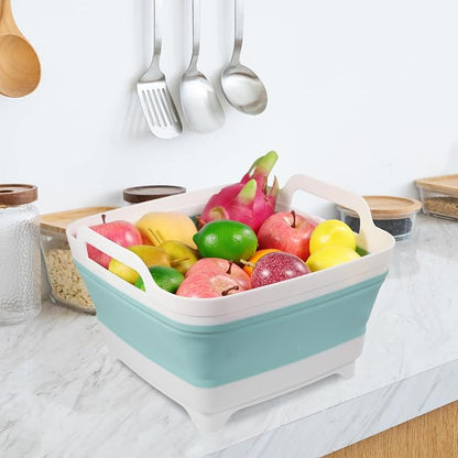 2 Pack Dishpan for Washing Dishes, 2.4Gal/9L Wash Basin with Draining Plug Carry Handles, Collapsible Bucket for Cleaning, Portable Sink, Foldable Plastic Tub