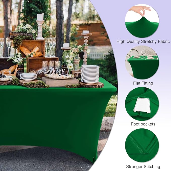 ABCCANOPY 6FT Spandex Table Cover, Stretch Fitted Tablecloth, Forest Green | Rectangular Tight, Fitted, Washable and Wrinkle Resistant Table Protector for Wedding, Banquet,Birthday, Party, Event