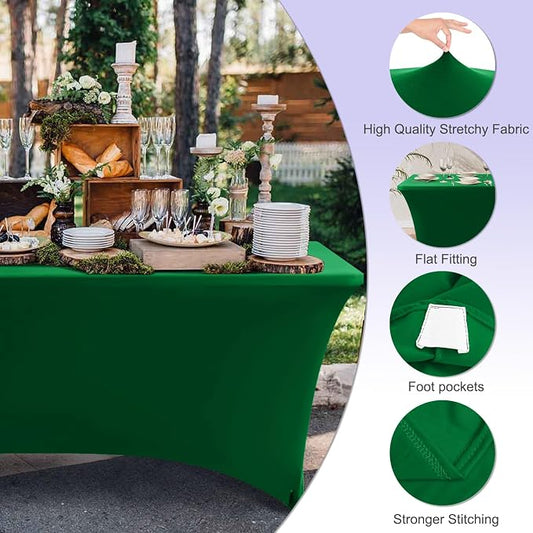 ABCCANOPY 6FT Spandex Table Cover, Stretch Fitted Tablecloth, Forest Green | Rectangular Tight, Fitted, Washable and Wrinkle Resistant Table Protector for Wedding, Banquet,Birthday, Party, Event