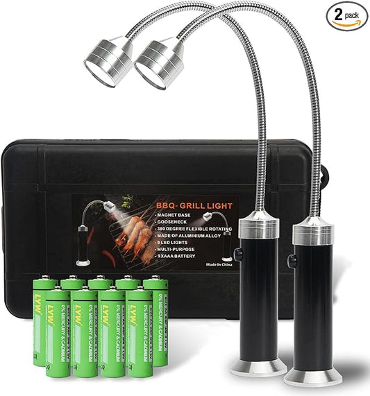 Grill Light, Grill Accessories for Men Dad Boyfriend, LED BBQ Light with Magnetic Base & 360° Flexible Gooseneck, Grilling Gifts for Men, Batteries Included-1 Pair