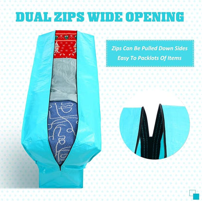 4 Pcs 96 Gallon Extra Large Moving Bags Heavy Duty Storage Bag with Strong Zipper Handle Foldable XXL Jumbo Storage Tote Packing Moving Box for College Dorm Travel Cloth Duffle (Lake Blue)