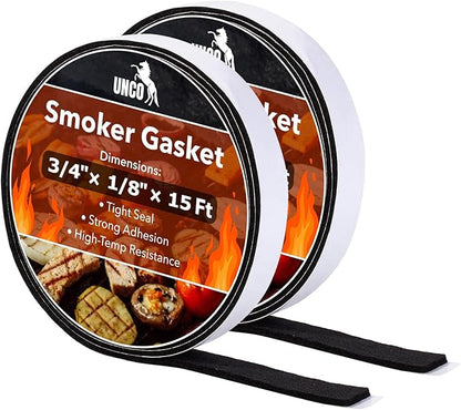 UNCO- Smoker Gasket, 15 FT, 3/4" x 1/8", 2 Pack, Black, Smoker Gasket Seal High Temp