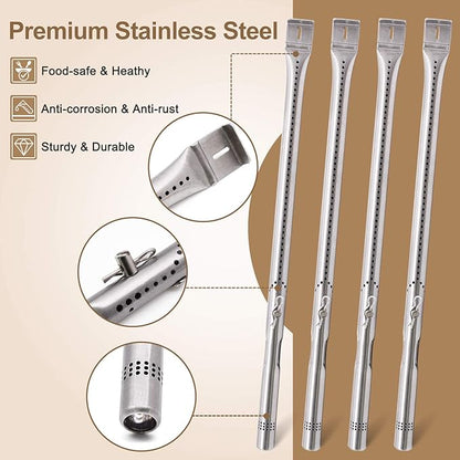Criditpid Grill Replacement Parts for Charbroil 463344015, 463343015, 463433016, 463240015, 463432215 Gas Grill, Stainless Steel Heat Plate Shields, Crossover Tubes Burner for Charbroil 4 Burner