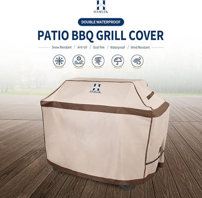 HAMLER Grill Cover 64 Inch, Heavy Duty Waterproof BBQ Covers, Gas Grill Covers Fits Weber Spirit, Weber Genesis, Char-Broil,Nexgrill, Brinkmann, Brown & Beige