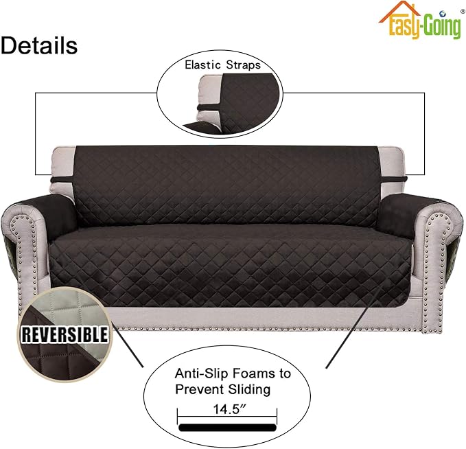 Easy-Going Reversible Couch Cover, 2 Cushion Sofa, Chocolate/Beige | Oversized Loveseat Slipcover For Dogs, Water Resistant Mat, Living Room, Non-Slip Sofa Cover, Pet Friendly