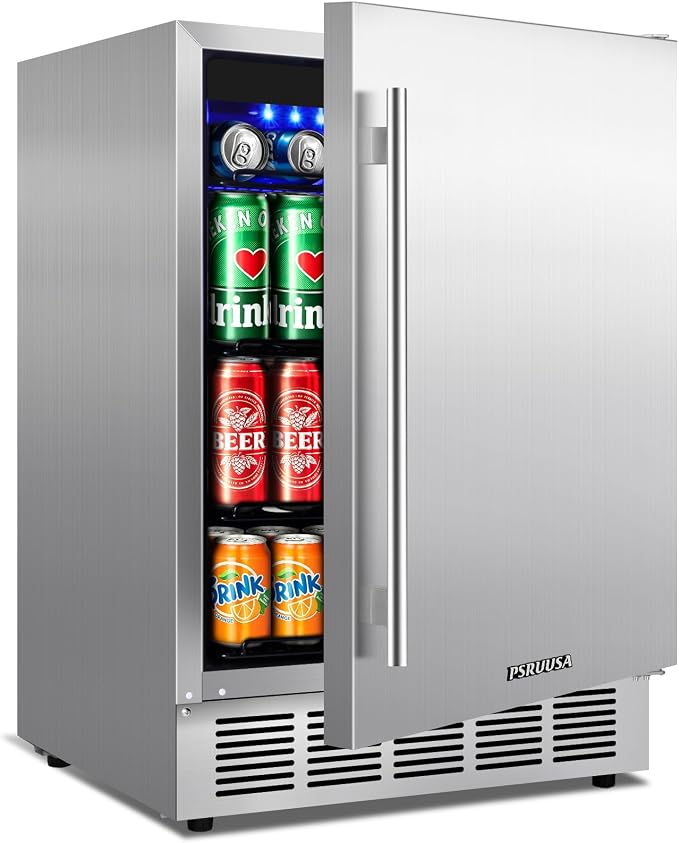 24 Inch Outdoor Beverage Refrigerator Holds Up to 180 Cans for Soda, Beer, Built-In or Freestanding Outdoor Fridge with Stainless Steel Door for Outdoor Kitchen, Patio, Home Bar