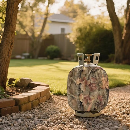 Propane Tank Covers 20lb Camo Brown Outdoor Heavy Duty Waterproof Windproof Gas Tank Cylinder Cover with Elastic Brand, Dress up Your Gas Grill 2 pcs