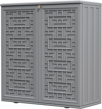 HOMSPARK Indoor/Outdoor Storage Cabinet with Doors and Shelf, 34”x15”x36” HDPE Plastic Storage Box Waterproof for Patio, Garden, Balcony, Multi-Purpose for Daily Tools, Grey