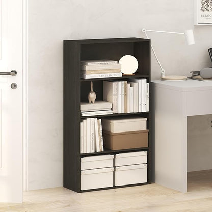 Furinno Jaya Book Shelf, 4-Tier Book Shelf, Bookcase with Open Shelving, Standing Bookshelf, 9.5 x 23.6 x 41.9, for Organization and Storage, for Home Office, Living Room, Espresso