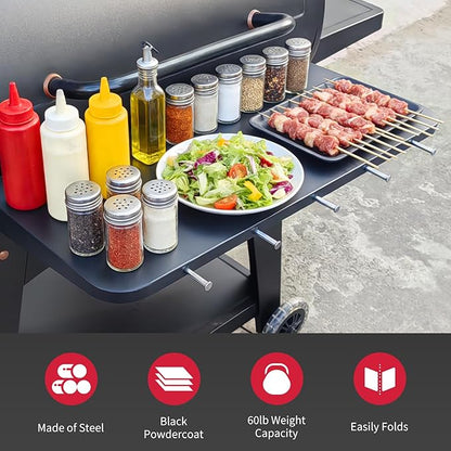 Utheer Folding Front Shelf for Pit Boss Austin XL 1000 Onyx & Savannah 1500, 29.5" Heavy-Duty Grill Prep Table with 5 Hooks, Space-Saving Steel Front Shelf