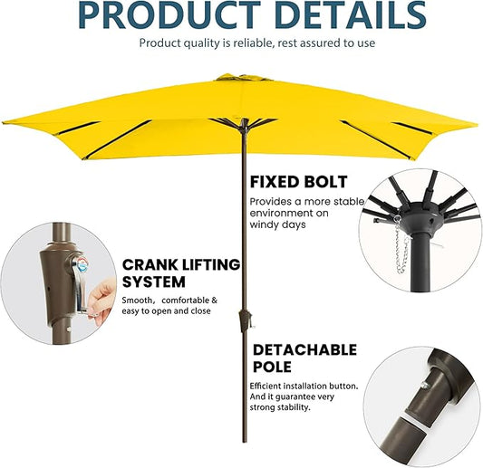 8x10FT Rectangular Patio Umbrella with Crank Lift for Garden,UV Protection Outdoor Umbrella for Deck,Pool and Yard,Yellow