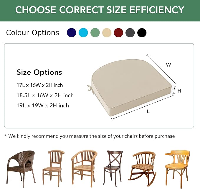 Outdoor Chair Cushions Set of 4: Waterproof & Fade Resistant Patio Furniture Cushions - 18.5 x 16 x 2 Inch Non Slip Round Corner Seat Cushion Pads with Removable Cover for Garden Yard Lawn, Cream