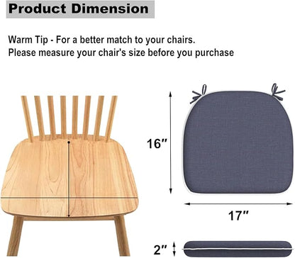 DYTXIII Set of 2 Outdoor Chair Cushions with Ties,Water Repellent Patio Chair Pads 17"x 16" for Outdoor Furniture,Round Corner Seat Cushions for Garden Yard Kitchen Textured Navy