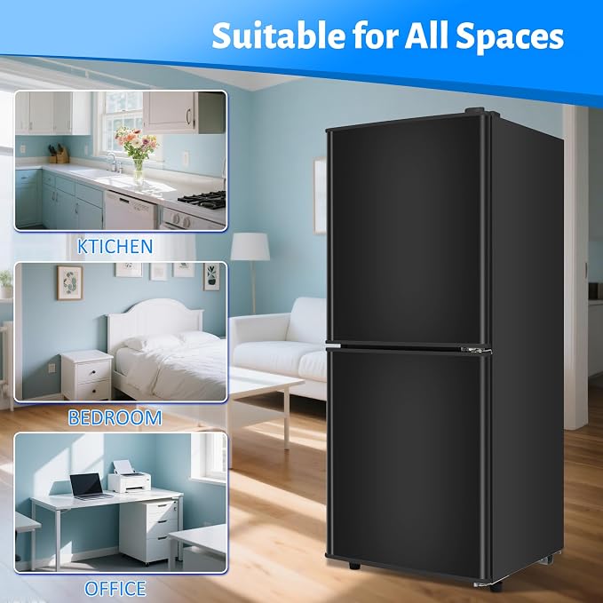 Compact Refrigerator with Freezer, 4.5 Cu. Ft. 2-Door Dorm Fridge, Black | Compact Refrigerator 7-Level Adjustable Thermostat, Glass Shelves, Small Refrigerator with Freezer for Home, RV, Office
