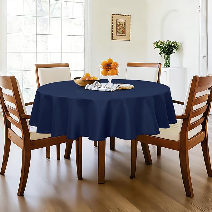 DWCN Round Tablecloth 90 Inch - Waterproof & Stain Resistant Spillproof Washable Polyester Fabric for Dining Room Kitchen, Dining, Party, Weddings and Restaurants, Navy Blue
