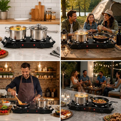 2000W Portable Electric Double Burner Hot Plate, Countertop Coil Heating Stove with 5 Temperature Control & Carry Handles for Home Kitchen RV Camping Use (white)