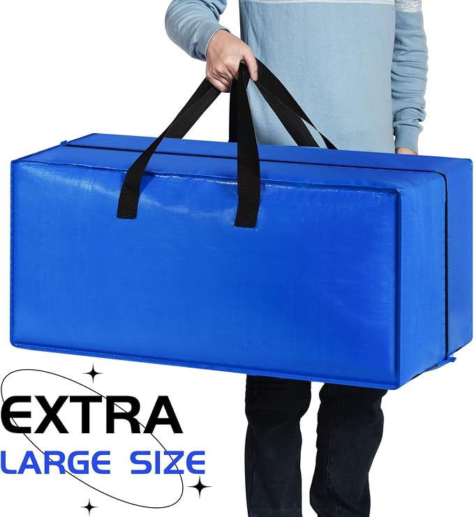 Heavy Duty Blue Moving Bags with Strong Zipper Handles Backpack Straps | 4 Pack Extra Large Storage Bags Totes Moving Boxes Packing Supplies for College Dorm Room Essentials Compatible with IKEA