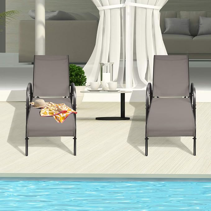 Tangkula Lounge Chair Outdoor, Patio Chaise Lounge with Adjustable Backrest, Reclining Pool Lounge Chair for Outside with Heavy Duty Steel Frame, Suitable for Beach, Yard, Balcony, Poolside