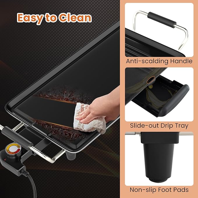 SIMOE Extra Large Teppanyaki Grill, 39.5” Electric Griddle Pan, Indoor Outdoor Nonstick BBQ Grill with Adjustable Temperature & Drip Tray, Long Griddle Electric for Party, Home, Camping